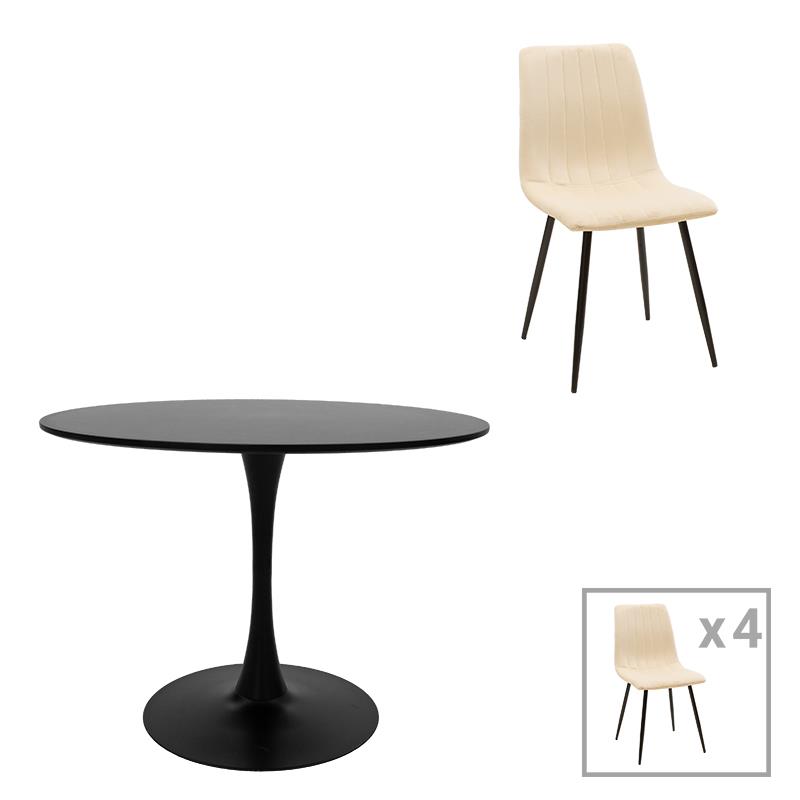 Σετ Τραπεζαρίας Balou-Noor 5τεμ. MDF μαύρο-μπεζ Φ100x73εκ