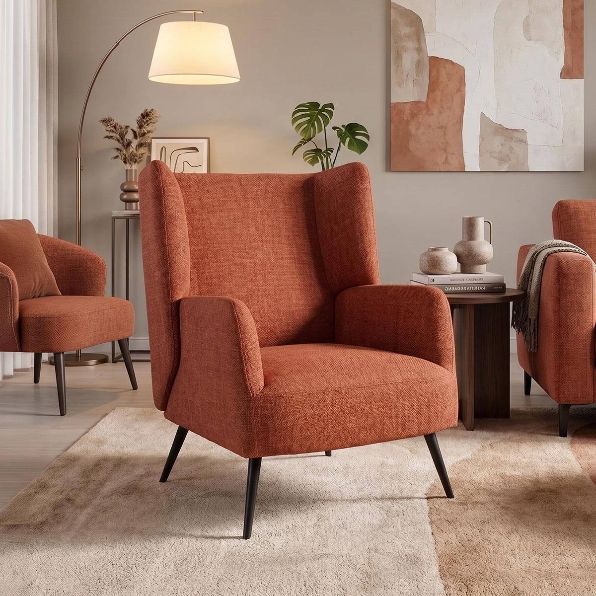 Πολυθρόνα Mareta terracotta ύφασμα με πόδι σε μαύρη απόχρωση 83x80x99εκ Πολυθρόνα Mareta terracotta ύφασμα με πόδι σε μαύρη απόχρωση 83x80x99εκ