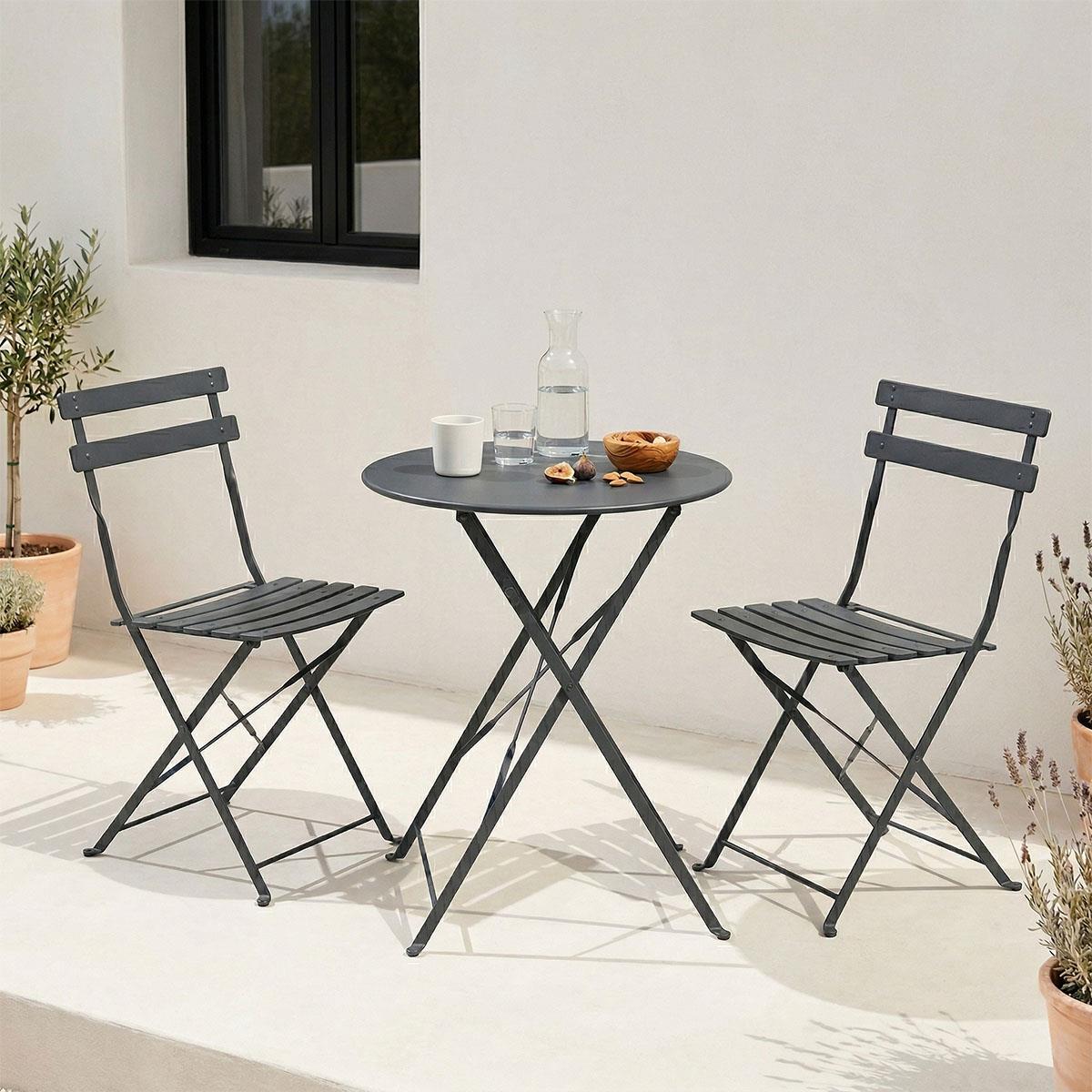 Σετ κήπου Τραπεζαρία Bistro 3 τεμ μεταλλική αναδιπλούμενη σε ανθρακί Φ60x71εκ Σετ κήπου Τραπεζαρία Bistro 3 τεμ μεταλλική αναδιπλούμενη σε ανθρακί Φ60x71εκ