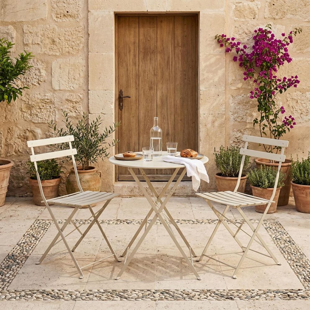 Σετ κήπου Τραπεζαρία Bistro 3 τεμ μεταλλική αναδιπλούμενη σε μπεζ Φ60x71εκ