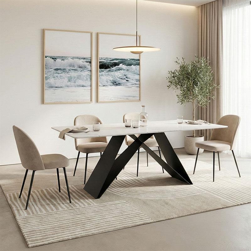Τραπέζι Mapele sintered stone λευκή όψη μαρμάρου με μαύρα μεταλλικά πόδια 180x90x75εκ