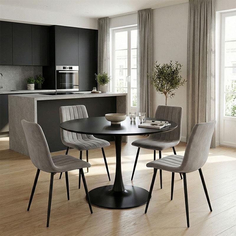 Σετ Τραπεζαρία 5τεμ. Balou-Noor MDF μαύρο-γκρι Φ120x73εκ Σετ Τραπεζαρία 5τεμ. Balou-Noor MDF μαύρο-γκρι Φ120x73εκ