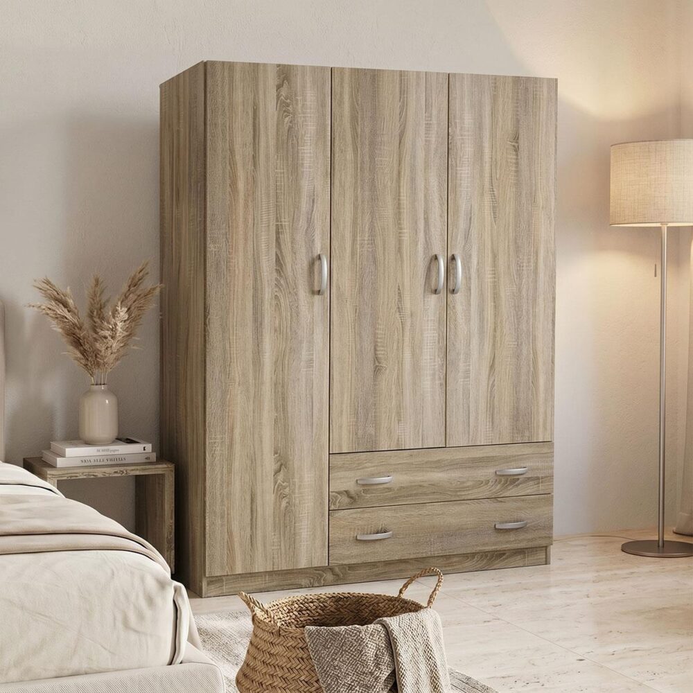 Ντουλάπα τρίφυλλη με 2 συρτάρια Alvia sonoma 150x51x180εκ Ντουλάπα τρίφυλλη με 2 συρτάρια Alvia sonoma 150x51x180εκ