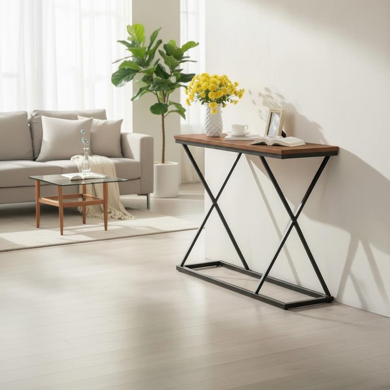 Κονσόλα Glimmer καρυδί με μαύρο μέταλλο 100x30x80εκ Κονσόλα Glimmer καρυδί με μαύρο μέταλλο 100x30x80εκ