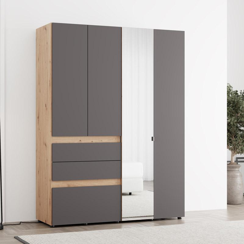 Ντουλάπα Τετράφυλλη Arderin 4K3F1O Artisan Oak - Γκρί Γραφίτης 155x52x208εκ
