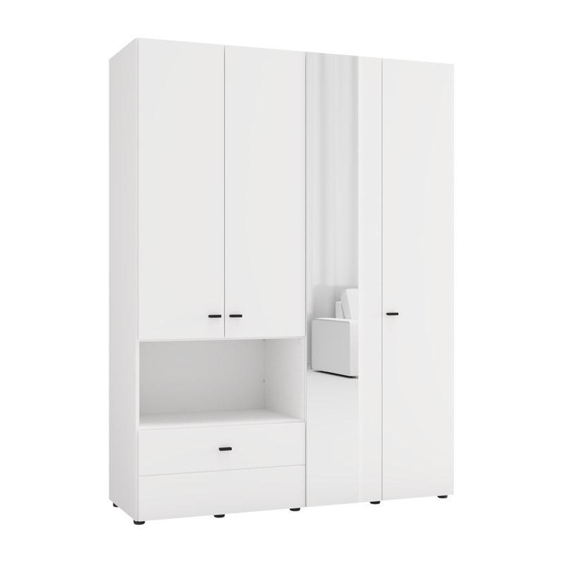 Ντουλάπα Τετράφυλλη CAMPSIE 4K1F1O Λευκό χρώμα 155x52x208εκ