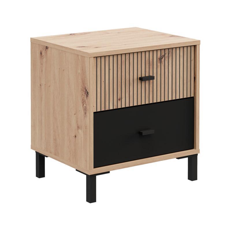 Κομοδίνο AVIGNON ΝΟ2F σε Artisan Oak - Μαύρο 48x40x52εκ