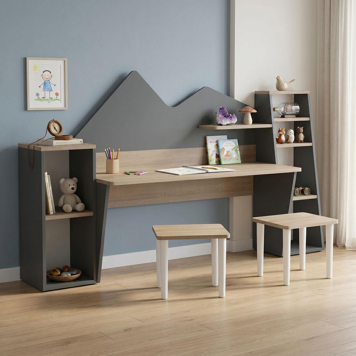 Παιδικό γραφείο με σκαμπό Dualto sonoma - ανθρακί 180x30x93,6εκ Παιδικό γραφείο με σκαμπό Dualto sonoma - ανθρακί 180x30x93,6εκ