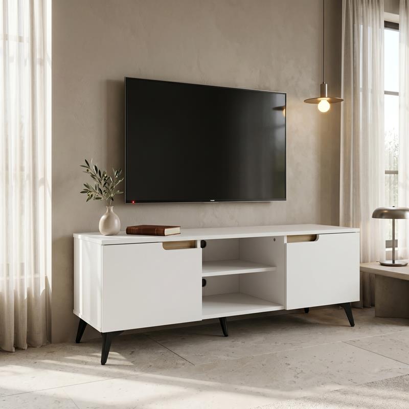 Έπιπλο τηλεόρασης Kemvio sonoma - λευκό 120x38x44εκ Έπιπλο τηλεόρασης Kemvio sonoma - λευκό 120x38x44εκ