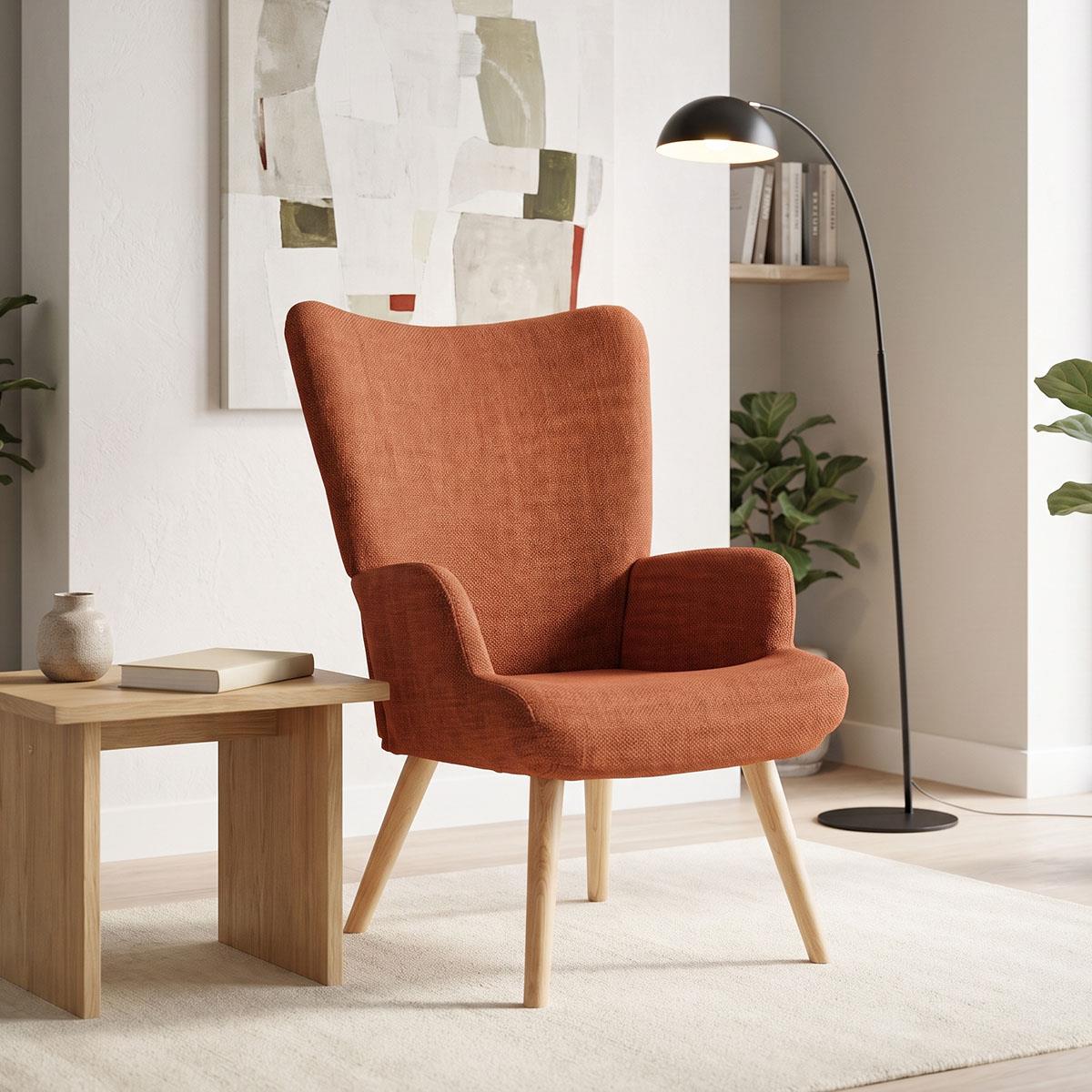 Πολυθρόνα-μπερζέρα Gerlina terracotta ύφασμα με πόδι σε φυσική απόχρωση 71x64x94εκ Πολυθρόνα-μπερζέρα Gerlina terracotta ύφασμα με πόδι σε φυσική απόχρωση 71x64x94εκ