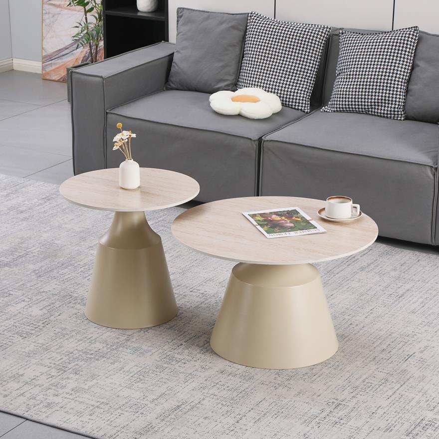 Σετ τραπεζάκια σαλονιού Sculpt 2τεμ μέταλλο cappuccino - sintered stone σε όψη τραβερτίνης Σετ τραπεζάκια σαλονιού Sculpt 2τεμ μέταλλο cappuccino - sintered stone σε όψη τραβερτίνης