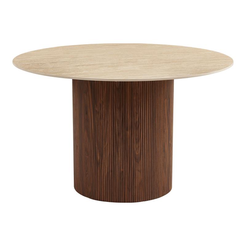 Τραπέζι Sikulu mdf καρυδί - μπεζ όψη τραβερτίνας Φ125x77εκ Τραπέζι Sikulu mdf καρυδί - μπεζ όψη τραβερτίνας Φ125x77εκ