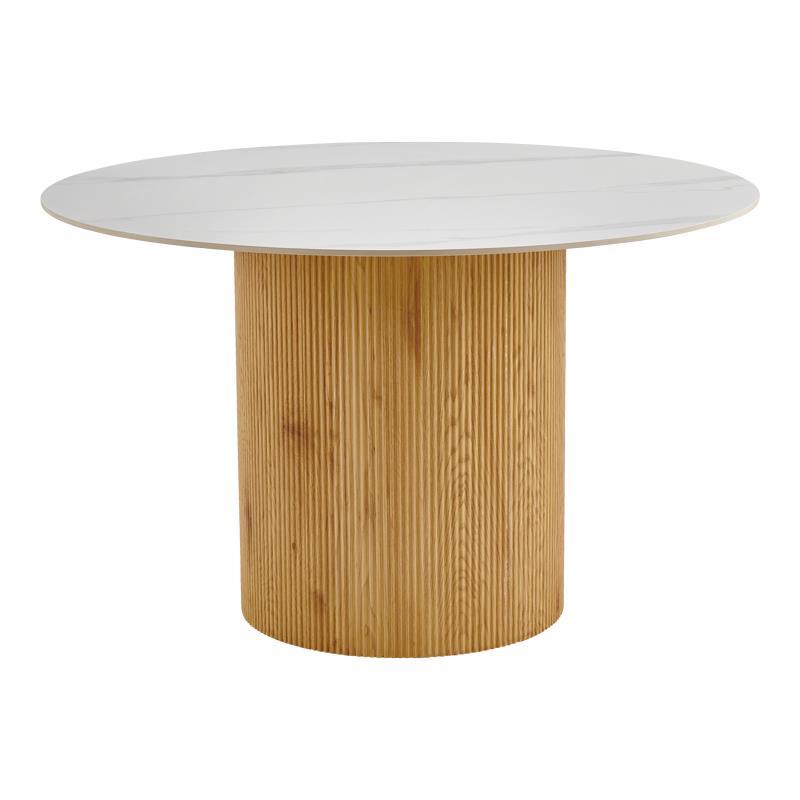 Τραπέζι Sikulu mdf oak - λευκή όψη τραβερτίνας Φ125x77εκ Τραπέζι Sikulu mdf oak - λευκή όψη τραβερτίνας Φ125x77εκ