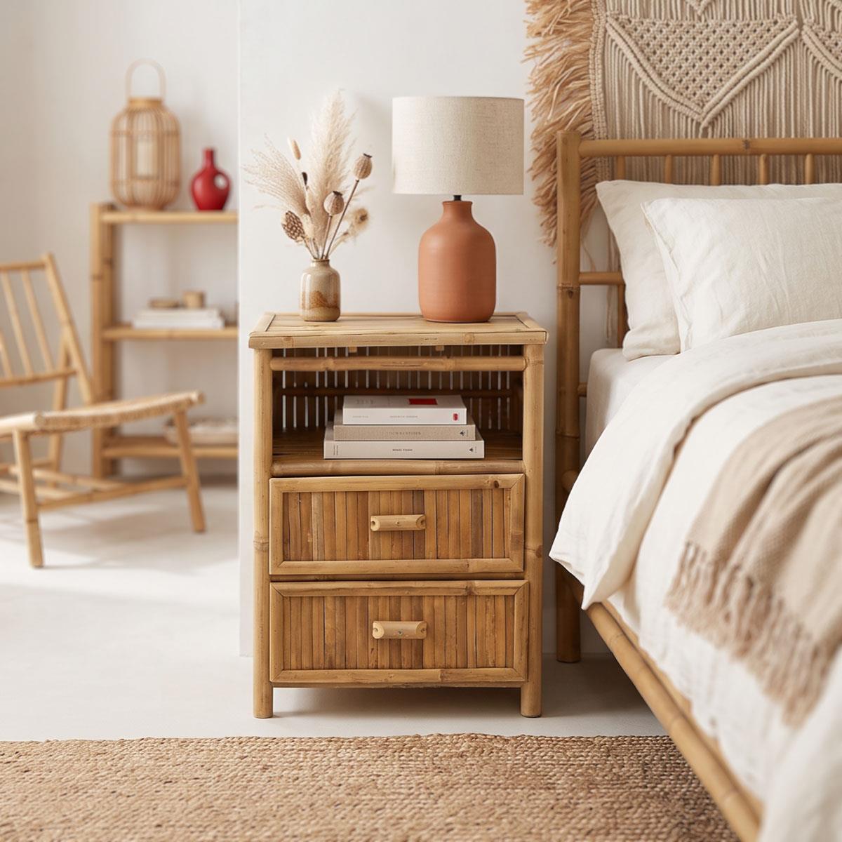 Κομοδίνο Ofra bamboo φυσικό 56x46x69εκ