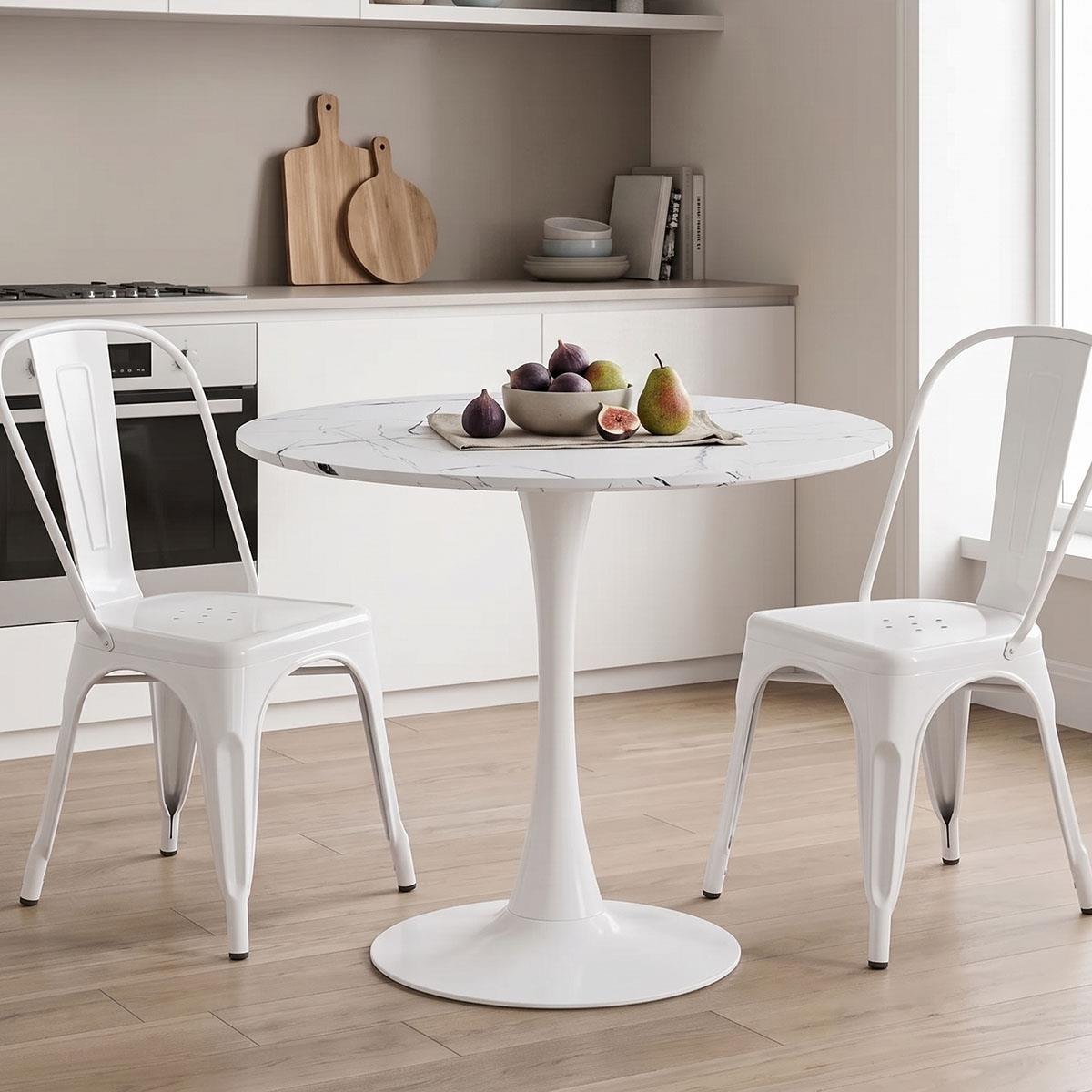Tραπέζι Balou sintered stone σε λευκή απόχρωση με όψη μαρμάρου-βάση λευκό μέταλλο Φ90x73εκ Tραπέζι Balou sintered stone σε λευκή απόχρωση με όψη μαρμάρου-βάση λευκό μέταλλο Φ90x73εκ