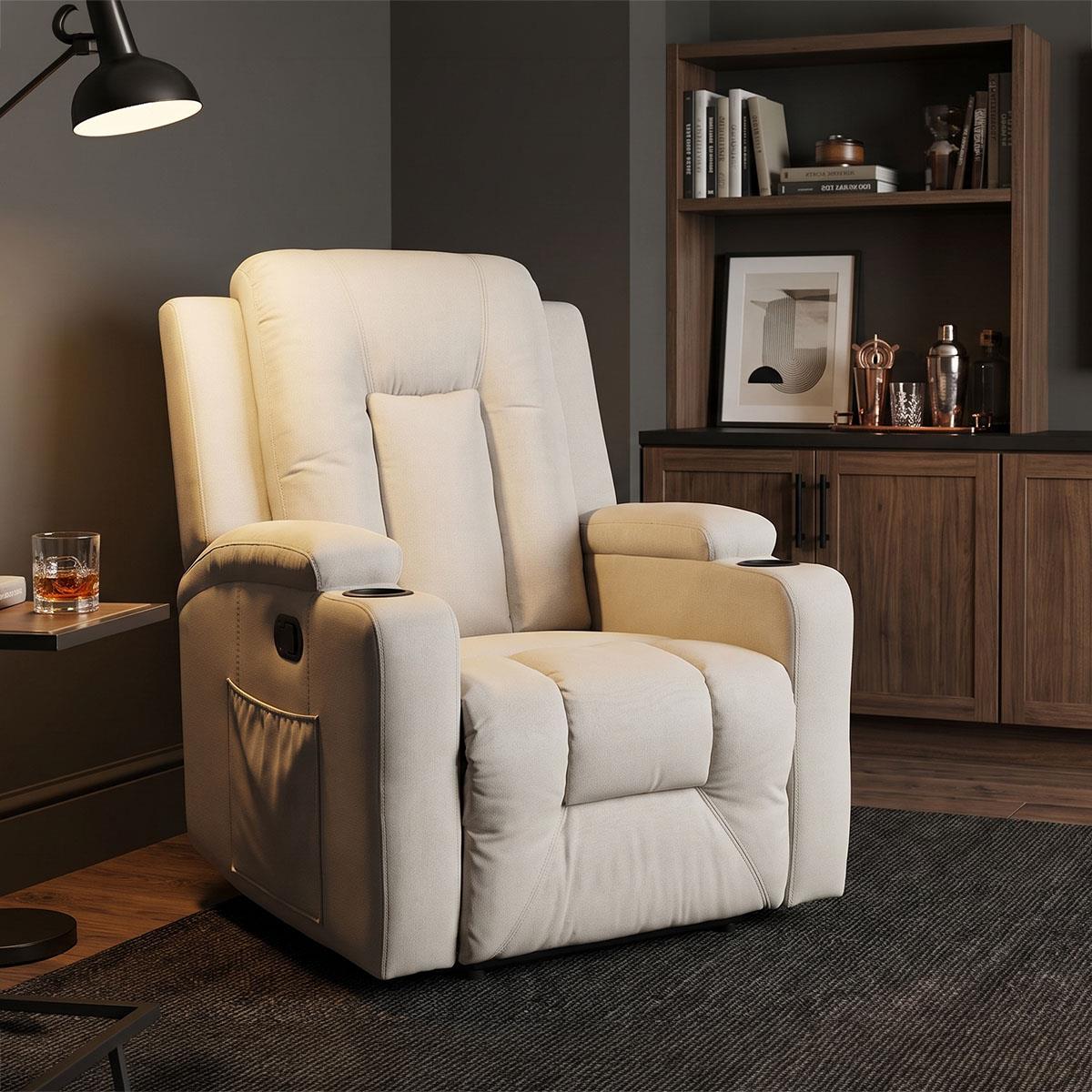 Πολυθρόνα relax με μηχανισμό massage Gessel μπεζ ύφασμα 80x90x98εκ