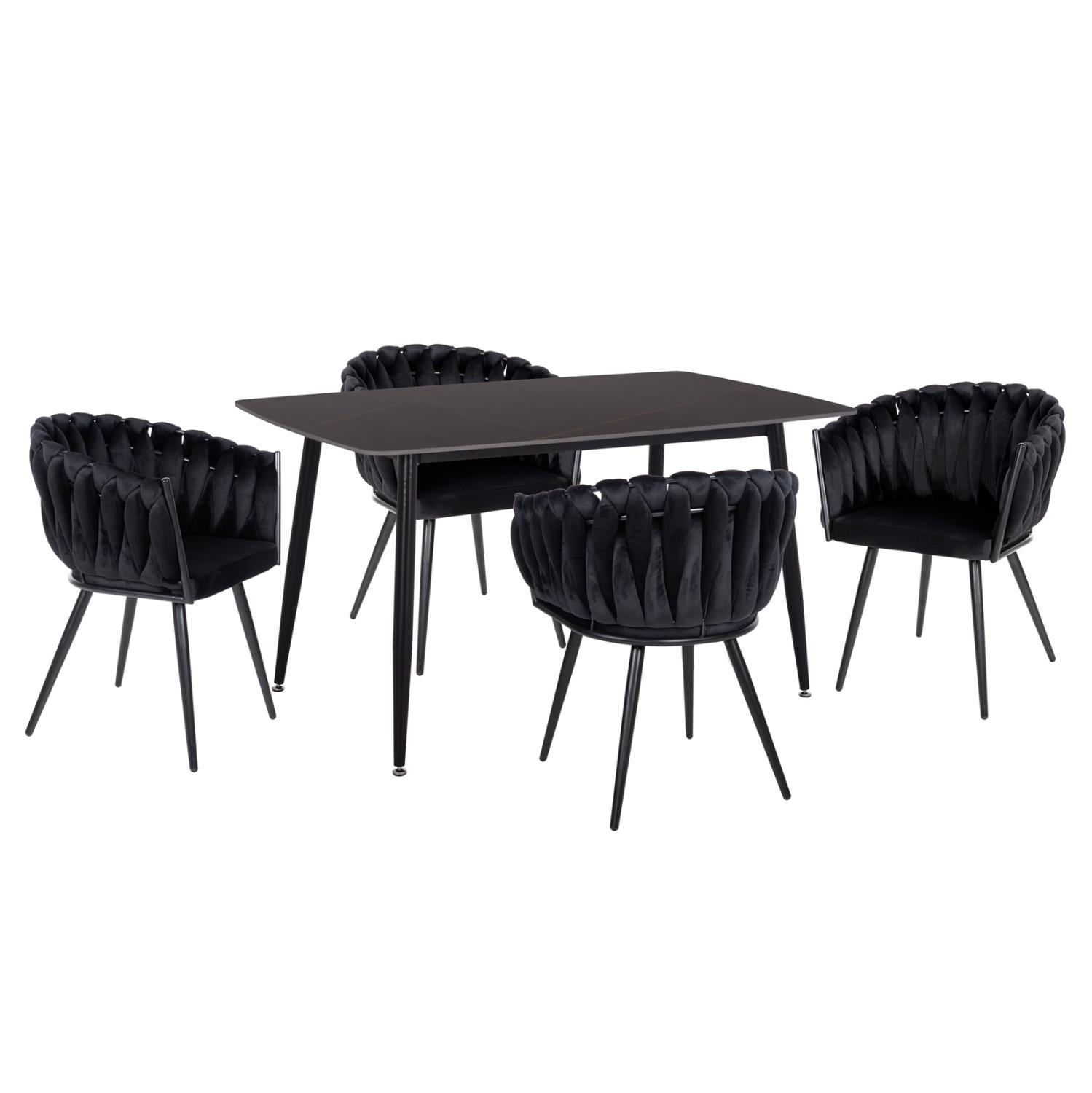 Σετ Τραπεζαρίας RAVEN C12116.03 5τεμ. Τραπέζι 140x80x74εκ. Κεραμικό TOP Μαύρο Μάρμαρο & 4 Καρέκλες Μαύρο Βελούδο Σετ Τραπεζαρίας RAVEN C12116.03 5τεμ. Τραπέζι 140x80x74εκ. Κεραμικό TOP Μαύρο Μάρμαρο & 4 Καρέκλες Μαύρο Βελούδο