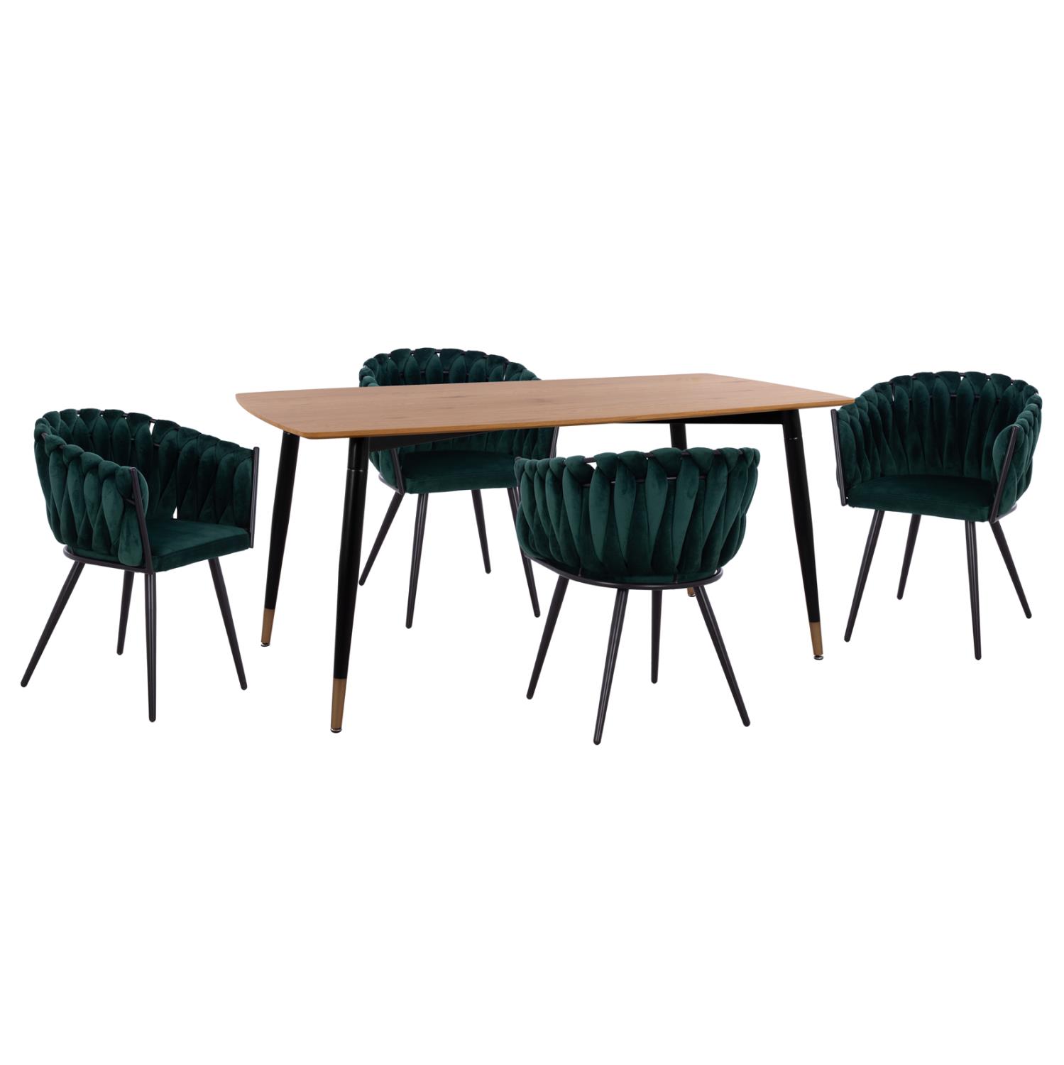 Σετ Τραπεζαρίας JOLIE C12123.01 5τεμ. Τραπέζι MDF TOP σε Φυσικό 160x90x74εκ. & 4 Καρέκλες Κυπαρισσί Βελούδο Σετ Τραπεζαρίας JOLIE C12123.01 5τεμ. Τραπέζι MDF TOP σε Φυσικό 160x90x74εκ. & 4 Καρέκλες Κυπαρισσί Βελούδο