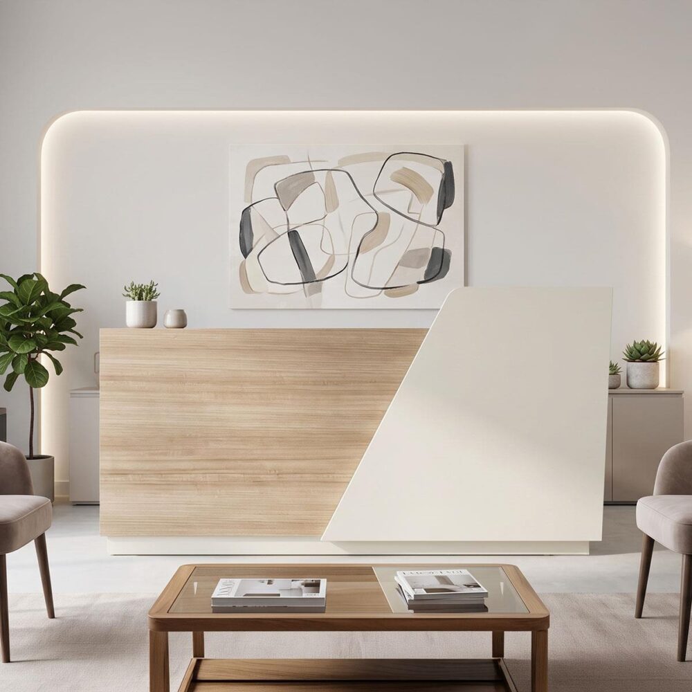 Γραφείο Reception Επαγγελματικό Kalu σε Οak-Μπεζ 180x60x105εκ.