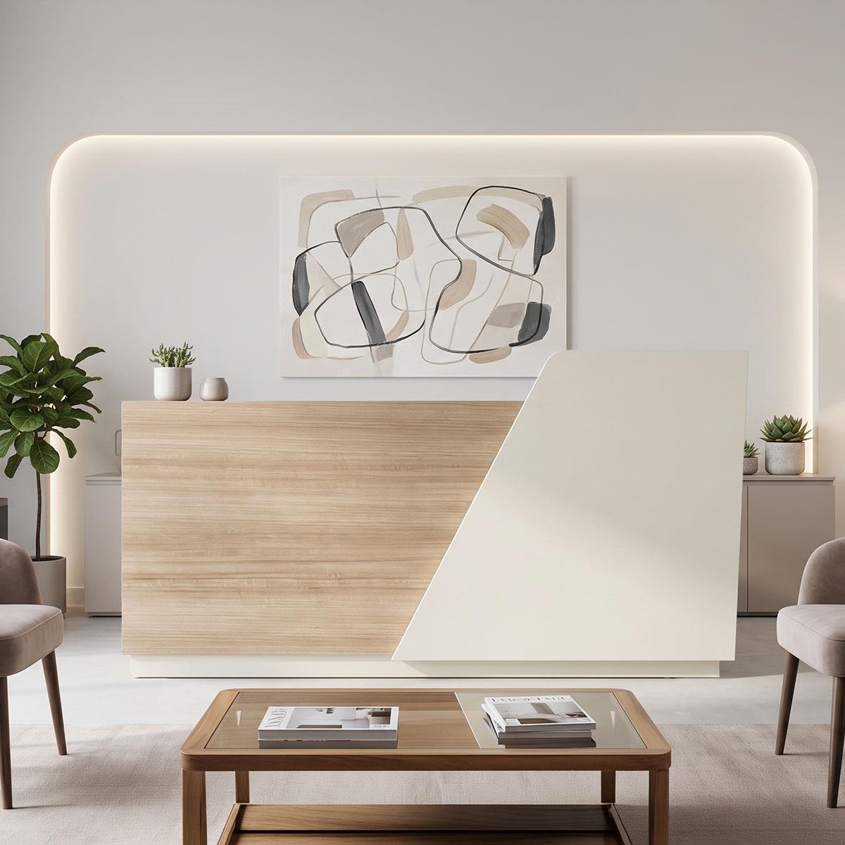Γραφείο Reception Επαγγελματικό Kalu σε Οak-Μπεζ 180x60x105εκ.