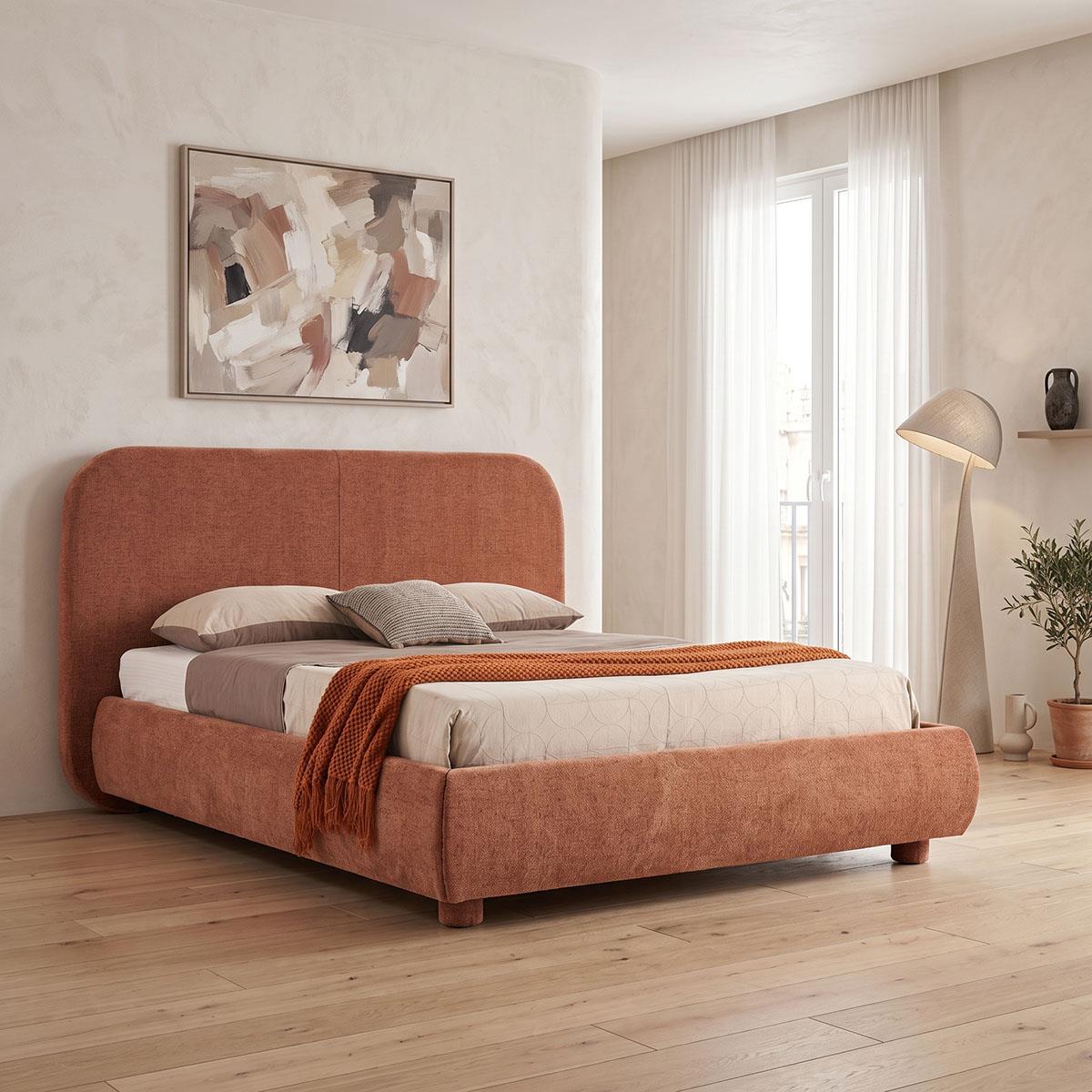 Επενδυμένο Κρεβάτι Salena Διπλό Ύφασμα terracotta 160x200εκ. Επενδυμένο Κρεβάτι Salena Διπλό Ύφασμα terracotta 160x200εκ.