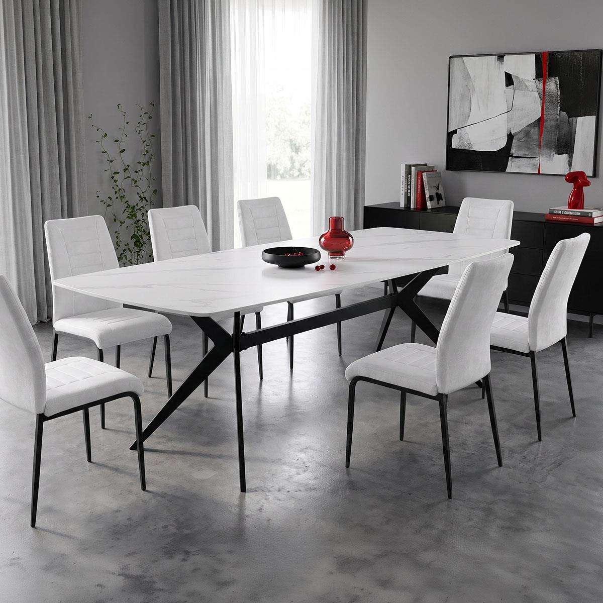Τραπέζι Τραπεζαρίας Ezali sintered stone λευκή ματ όψη μαρμάρου με μαύρο μεταλλικό πόδι 180x90x75εκ. Τραπέζι Τραπεζαρίας Ezali sintered stone λευκή ματ όψη μαρμάρου με μαύρο μεταλλικό πόδι 180x90x75εκ.