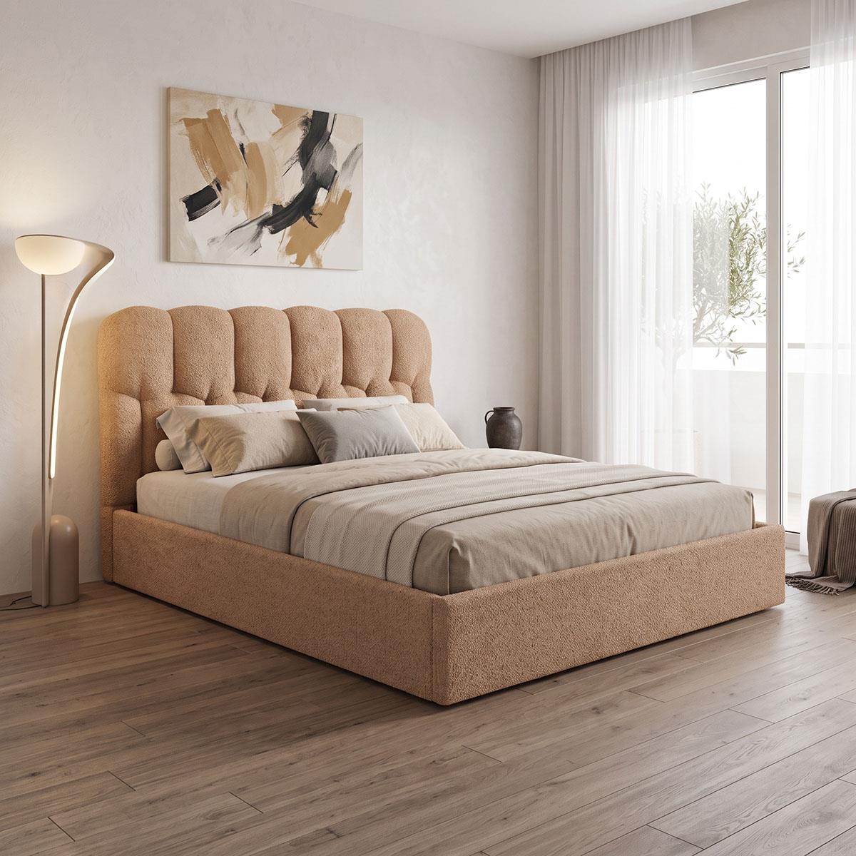 Επενδυμένο Κρεβάτι Sectra Διπλό σε terracotta μπουκλέ ύφασμα 160x200εκ. Επενδυμένο Κρεβάτι Sectra Διπλό σε terracotta μπουκλέ ύφασμα 160x200εκ.