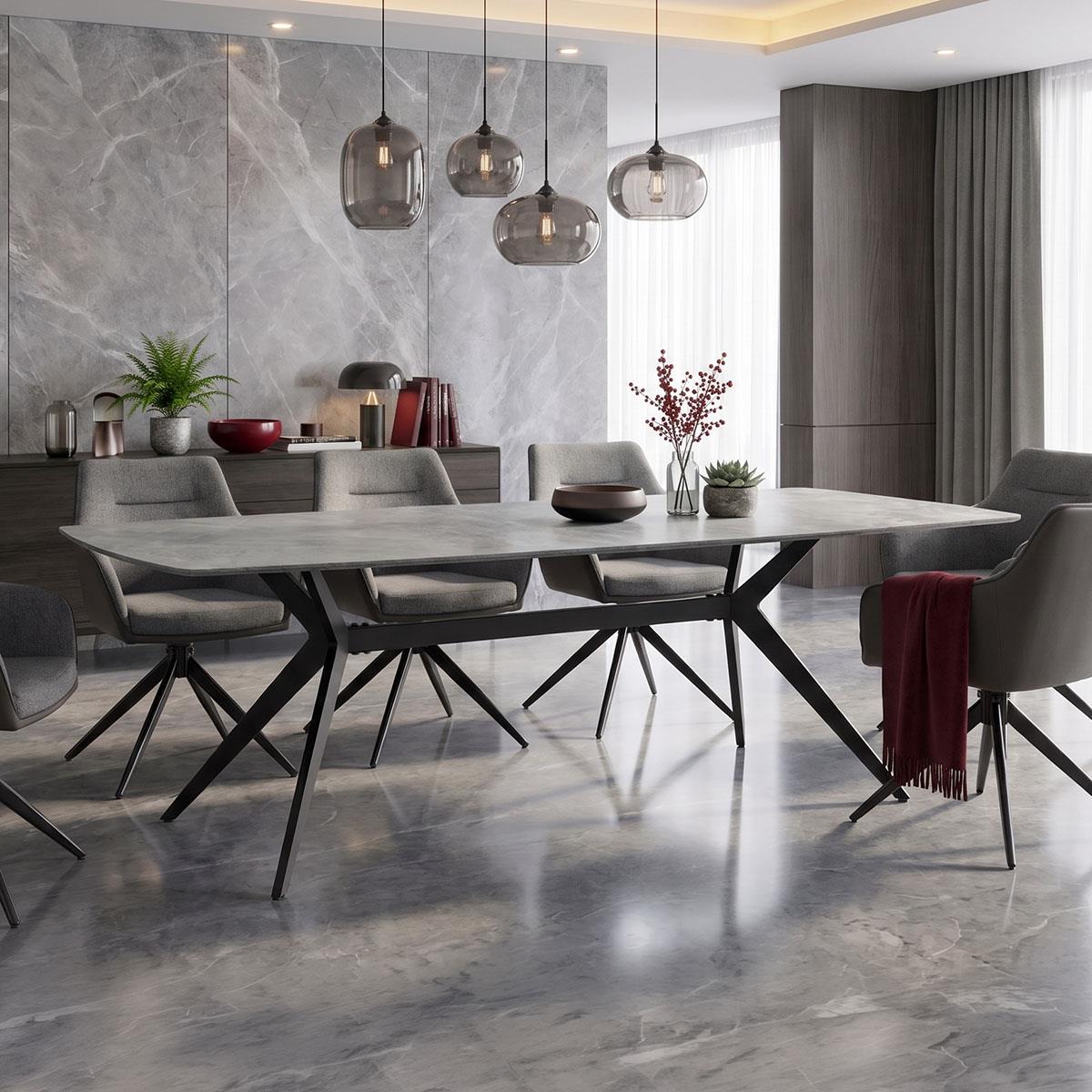 Τραπέζι Τραπεζαρίας Ezali sintered stone γκρι όψη μαρμάρου με μαύρο μεταλλικό πόδι 180x90x75εκ. Τραπέζι Τραπεζαρίας Ezali sintered stone γκρι όψη μαρμάρου με μαύρο μεταλλικό πόδι 180x90x75εκ.