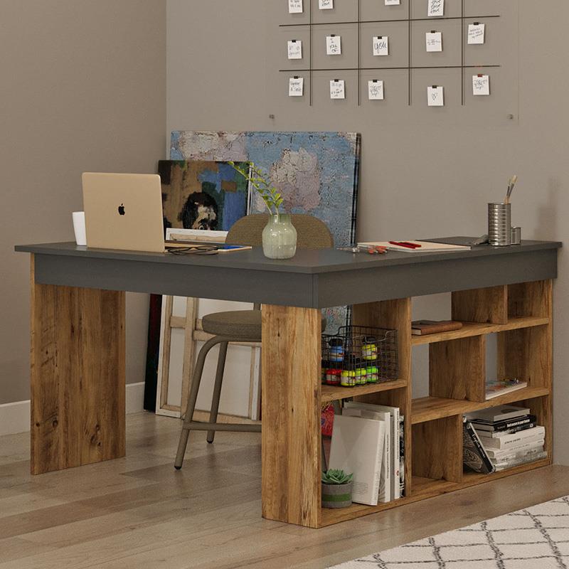 Γραφείο γωνιακό Rosaline ανθρακί-oak 120x129x72εκ Γραφείο γωνιακό Rosaline ανθρακί-oak 120x129x72εκ