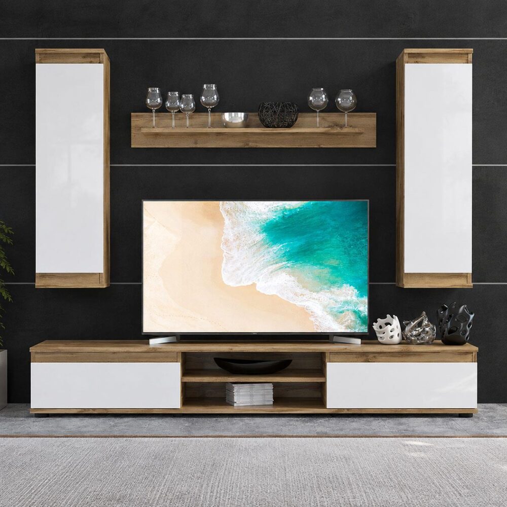 Σύνθετο σαλονιού Sandro καρυδί-λευκό 175x37x160εκ