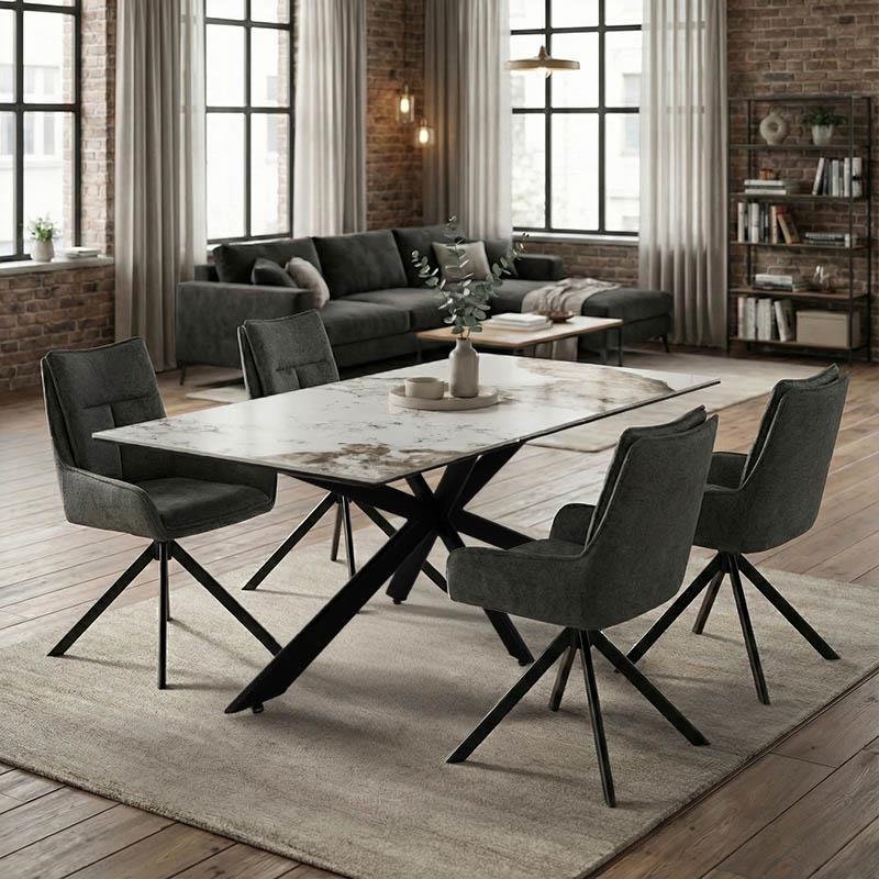 Τραπέζι Bethan sintered stone λευκό μαρμάρου-μαύρο 180x90x75εκ Τραπέζι Bethan sintered stone λευκό μαρμάρου-μαύρο 180x90x75εκ