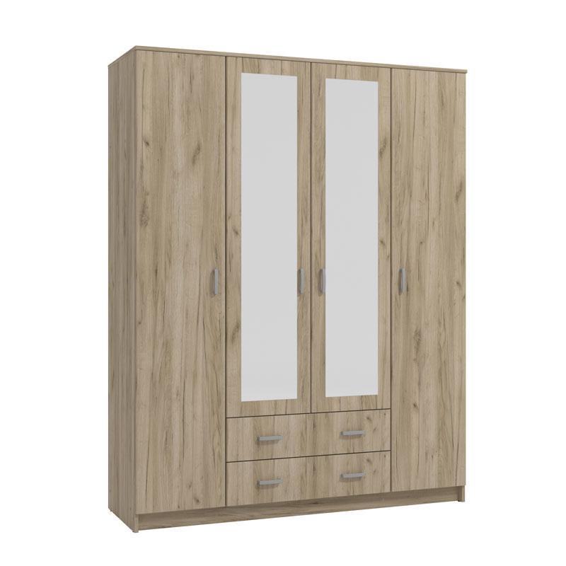 Ντουλάπα Hana 4Κ2FO Γκρί Δρύς 160x52x205 εκ.