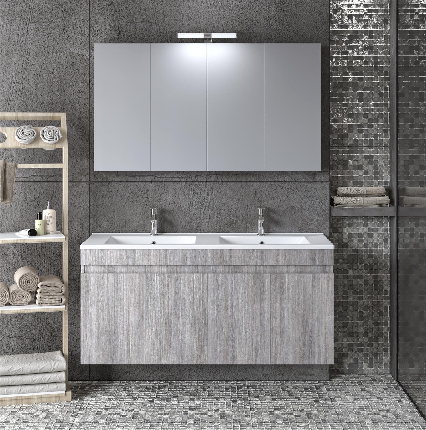 Σετ Έπιπλο Μπάνιου OMEGA 120 Grey Oak με Διπλό Νιπτήρα