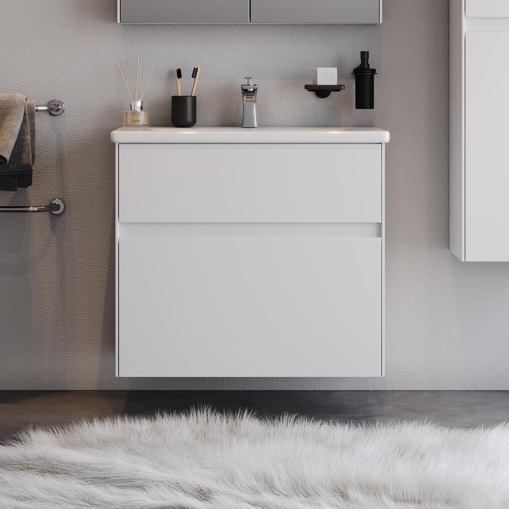 Πάγκος μπάνιου με Νιπτήρα MALAGA 65 MDF σε Λευκό ματ 65x45.5x75εκ.