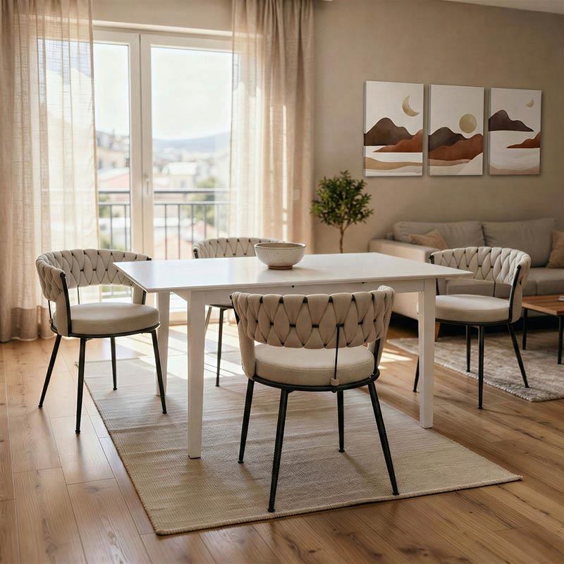 Tραπέζι επεκτεινόμενο Mabor ξύλο σε Λευκό 120-150x80x73,8εκ Tραπέζι επεκτεινόμενο Mabor ξύλο σε Λευκό 120-150x80x73,8εκ