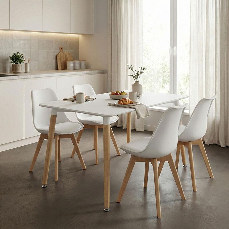 Τραπέζι Natali MDF λευκό-πόδια φυσικό χρώμα 120x80x76εκ Τραπέζι Natali MDF λευκό-πόδια φυσικό χρώμα 120x80x76εκ