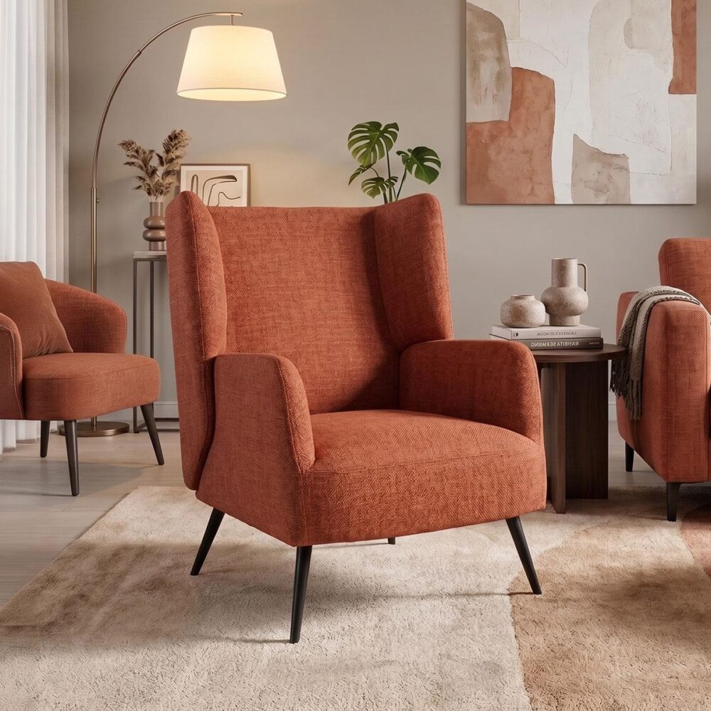 Πολυθρόνα Mareta terracotta ύφασμα με πόδι σε μαύρη απόχρωση 83x80x99εκ Πολυθρόνα Mareta terracotta ύφασμα με πόδι σε μαύρη απόχρωση 83x80x99εκ