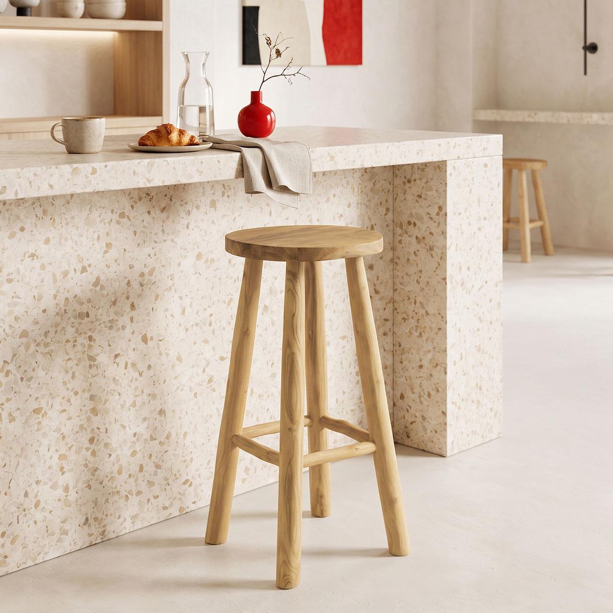Σκαμπό μπαρ Nusiwo teak ξύλο σε φυσική απόχρωση Φ35x70εκ Σκαμπό μπαρ Nusiwo teak ξύλο σε φυσική απόχρωση Φ35x70εκ