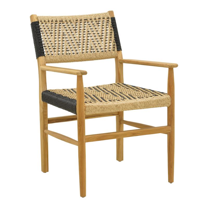 Καρέκλα Πολυθρόνα Fermilo σκελετός teak ξύλο με pe σχοινί σε φυσική-μαύρη απόχρωση 55x67x86εκ