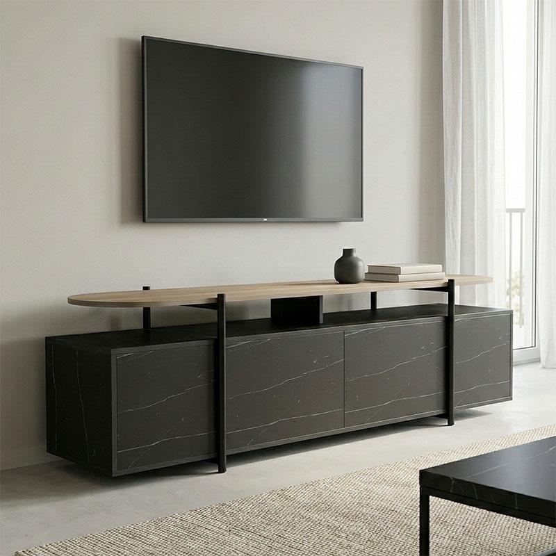 Έπιπλο τηλεόρασης Medousa sonoma - μαύρη όψη μαρμάρου 160x35.5x50εκ Έπιπλο τηλεόρασης Medousa sonoma - μαύρη όψη μαρμάρου 160x35.5x50εκ