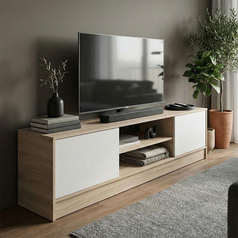 Έπιπλο τηλεόρασης Sasa sonoma - λευκό 150x35x41.5εκ Έπιπλο τηλεόρασης Sasa sonoma - λευκό 150x35x41.5εκ