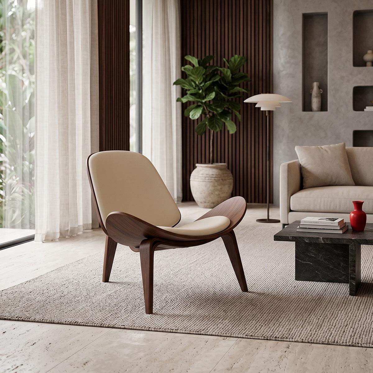 Πολυθρόνα Vilma PU μπεζ - plywood καρυδί 90x76.5x74.5εκ