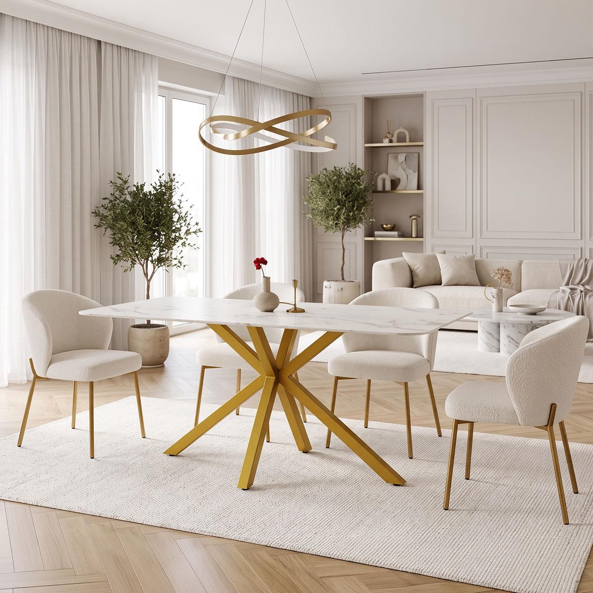 Τραπέζι Paris γυαλί 8mm σχέδιο μαρμάρου-χρυσό 160x80x75εκ