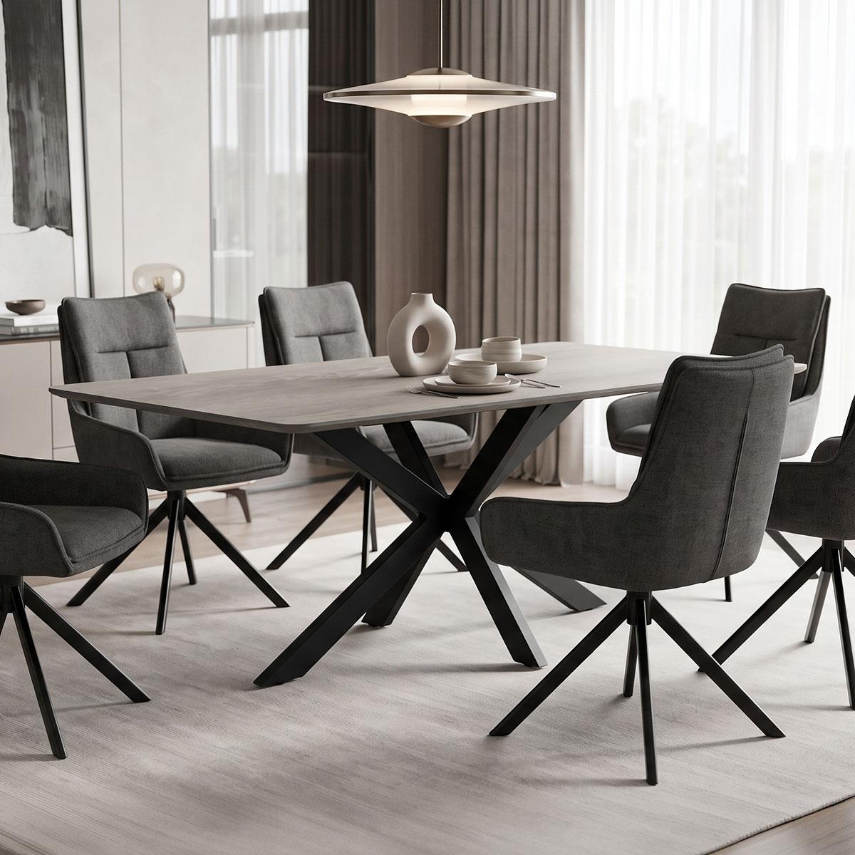 Τραπέζι Bethan sonoma με γκρι mdf και μαύρο μέταλλο 180x90x75εκ