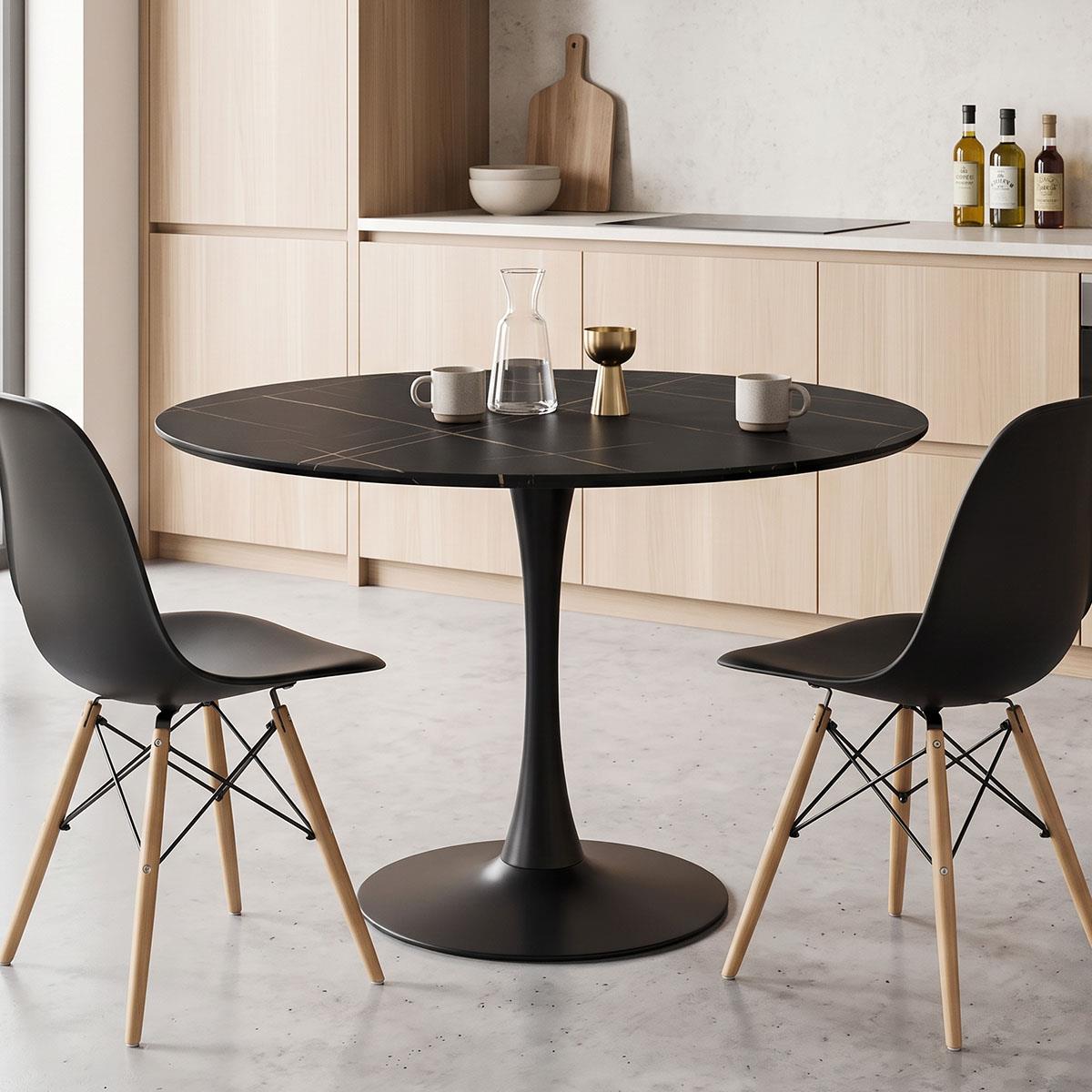 Tραπέζι Balou sintered stone σε μαύρη απόχρωση με όψη μαρμάρου-βάση μαύρο μέταλλο Φ120x73εκ Tραπέζι Balou sintered stone σε μαύρη απόχρωση με όψη μαρμάρου-βάση μαύρο μέταλλο Φ120x73εκ