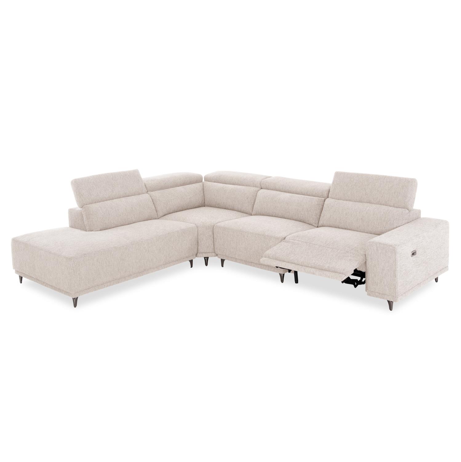 Γωνιακός Καναπές LUNARIS με RECLINE Αριστερή Γωνία σε Εκρού Ύφασμα 307x267x94εκ.